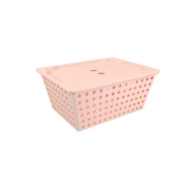 Cesta One maxi com tampa Rosa Blush Coza 39x30x16,8Cm