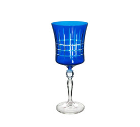 Taça P/Água Bohemia Grace Lapidada Cristal 300ml 22cm Azul
