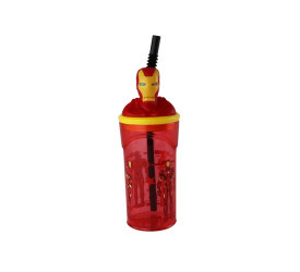 Copo 3d Yangzi C/ Canudo Homem de Ferro 360ml