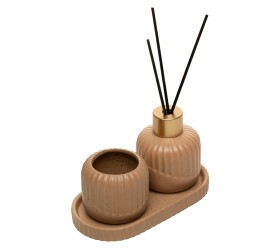 Cjnt Wolff Difusor Porta Vela Bandeja Bold Marrom Cerâmica 
