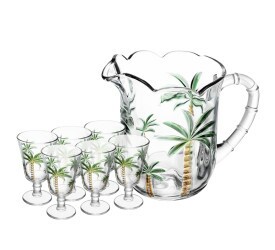 Cnj Wolff Jarra 6 Tçs Palm Hand Painting Cristal 1,3L/240Ml