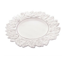 Sousplat De Plástico Lyor Patinado Garden Leaf Branco 35Cm