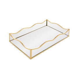Bandeja C/ Espelho Ocean Lyor Dourada Metal 15x25x4Cm
