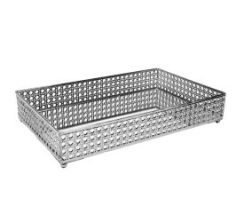 Bandeja C/ Espelho Wolff Versalhes Prateada Metal 38x24x5Cm