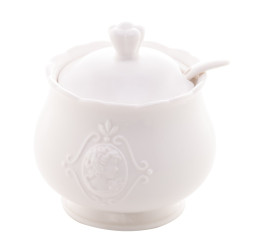 Açucareiro Com Colher De Porcelana Super White Queen