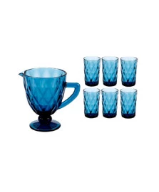 Kit 1 Jarra e 6 Copos Madalozzo Barroca Azul Kjc-01-18