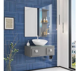 Conj. Bancada 600 Essenza C/Quadro e Cuba Cinza 092123