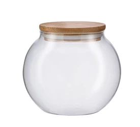 Baleiro Borosilicato com Tampa Bambu 800ml Vitrizi 20792