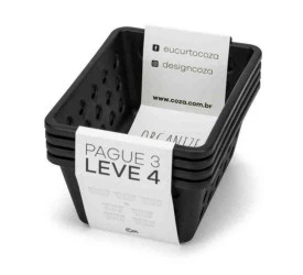 Kit de Cestas Pequena One Coza 4 Und. Preta 18,6x14,2x8,6Cm