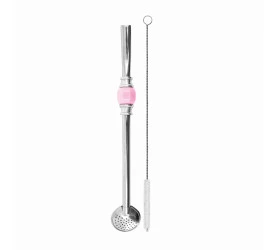 Bomba para Chimarrão e Terere Inox 20cm Pink Yazi 19597