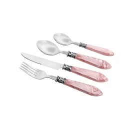 Faqueiro Lyor De Aço Inox 24Pçs Mother Pearl Rosa Luxo