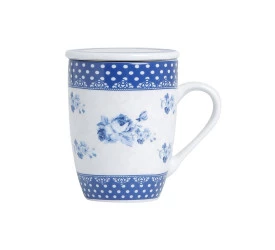 CANECA LYOR DE PORCELANA SUPER WHITE C/TAMPA E FILTRO ELSA AZUL/BRANCA 310ML