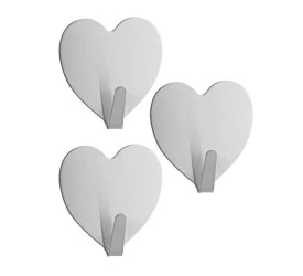 Conjunto 3 Ganchos Lyor Autoadesivos Em Aço Inox Heart 4Cm