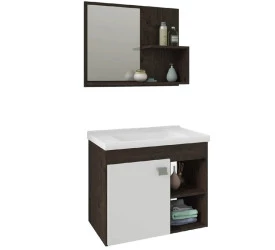Armário Mgm Lótus C/Espelheira 55cm Café/Branco