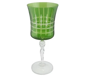 Taça P/ Água Bohemia Grace Lapidada Cristal 300ml 22Cm Verde