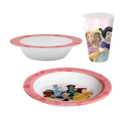 Jogo Infantil Yangzi Melamine Princesas 3 Pecas 