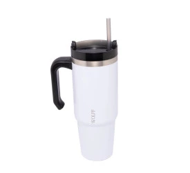 Caneca Térmica Wolff Parede Dupla e Canudo Branca 890ml