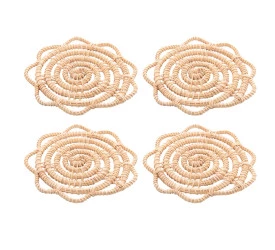 Conjunto 4 Porta Copos Lyor de Fibra Natural Flor Palm 10cm