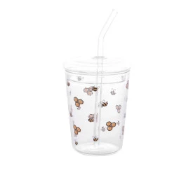 Copo de Vidro Lyor Com Tampa e Canudo Bee 360ml 5962