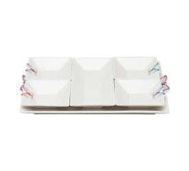 Conjunto 5 Petisqueiras Wolff Porcelana C/bandeja Borboletas