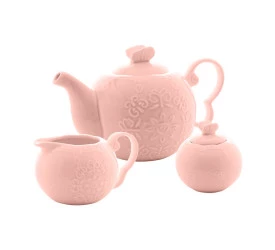 Conjunto 3 Peças Wolff Porcelana P/cha Butterfly Rosa