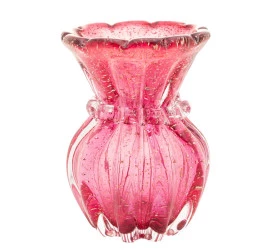 Vaso Wolff de Vidro Italy Rosa e Dourado 12cm x 16cm