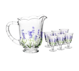 Cj Lyor Jarra 6 Tçs Cristal Lavanda Hand Painting 1,3l/240ml 