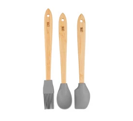 Conjunto Lyor 3 Utensílios Silicone C/ Cabo de Bambu Cinza