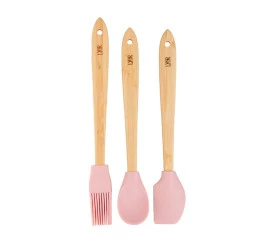 Conjunto Lyor 3 Utensilios Silicone Com Cabo de Bambu Rosa