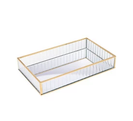 Bandeja de Metal Lyor C/ Espelho Dourada 15x25x4cm 5633