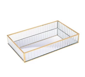 Bandeja de Metal Lyor C/ Espelho Dourada 20x30x4cm