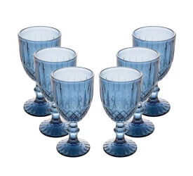 Conjunto 6 Tacas Wolff Vidro P/agua Greek Azul Escuro 320ml