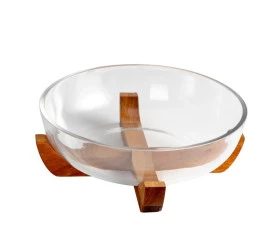 Bowl Fracalanza Wooden Em Vidro Com Base de Acácia 21x7,5cm