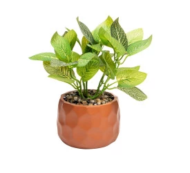 Cachepot Wolff de Cimento C/ Planta Artificial Prisma Marrom