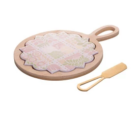 Conjunto Lyor 3 Peças p/ Queijo C/ Tabua e Faca Floral Bambu