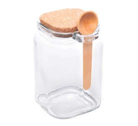Pote Quadrado Lyor de Vidro C/ Colher 830ml