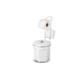 Suporte Luxo P/ Papel Higienico Passerini C/ Lixeira Branca