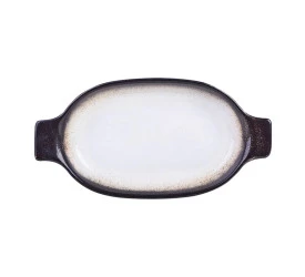 TRAVESSA OVAL L'HERMITAGE D' ARGILE C/ ALÇA 30,5X15,5X4 BRANCA E MARROM