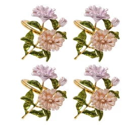 Jogo De 4 Anéis P/ Guardanapo Ramo De Flores Dourada 
