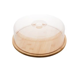 Prato Para Bolo De Bambu Com Tampa De Plástico Lyor
