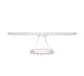 Prato Para Bolo Cristal Com Pé Coração 31,5x10Cm