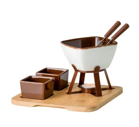Aparelho Fondue Com Base Em Bambu 8 Peças Cor Branca