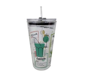 Copo Drink De Vidro Lyor Com Canudo 450ml