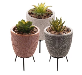 Cachepot De Concreto Com Suculenta Com Suporte Sortido