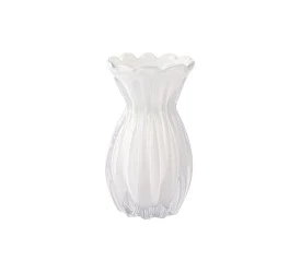 Vaso De Vidro Tipo Murano Branco Leitoso Veneza 11,5X11,5X20