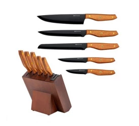 Jogo de 5 Facas Hanzzo Wood em Aço Inox Fracalanza 25574