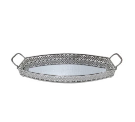 Bandeja Rafi Retangular C/Espelho em Ferro Cor Prata 26843