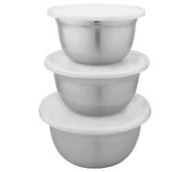Jogo De Bowls Dynasty Metal 3 Peças Em Inox Com Tampa