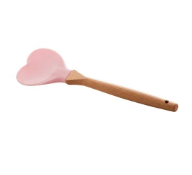 Colher De Silicone Lyor C/Cabo De Bambu Heart Rosa 