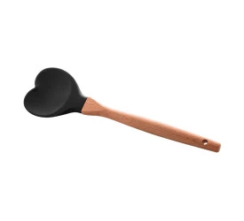 COLHER DE SILICONE LYOR C/CABO DE BAMBU HEART PRETO